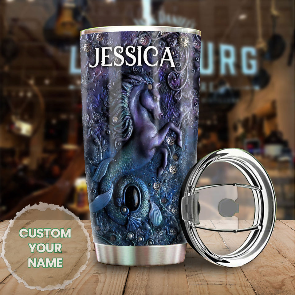 Camellia Personalized Horse Mermaid Freedom Stainless Steel Tumbler - Double-Walled Insulation Vacumm Flask - Gift For Horse Lovers, Cowgirls, Cowboys, Perfect Christmas, Thanksgiving Gift