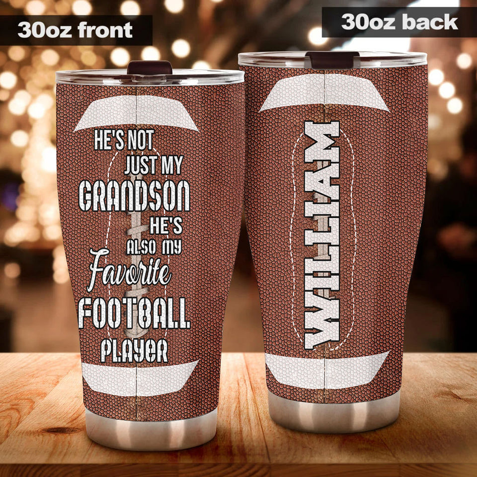 Camellia Personalized American Football To My Grandson Quotes Stainless Steel Tumbler - Double-Walled Insulation Vacumm Flask - For American Football Fans, Gift For Grandsons