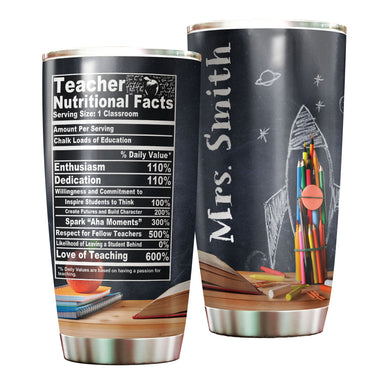 Camellia Persionalized 3D Colorful Pencil Teacher Nutritional Facts Stainless Steel Tumbler - Customized Double - Walled Insulation Travel Thermal Cup With Lid Gift For Teacher