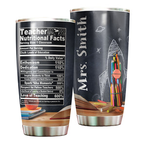 Camellia Persionalized 3D Colorful Pencil Teacher Nutritional Facts Stainless Steel Tumbler - Customized Double - Walled Insulation Travel Thermal Cup With Lid Gift For Teacher