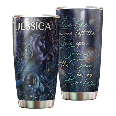 Camellia Personalized Horse Mermaid Freedom Stainless Steel Tumbler - Double-Walled Insulation Vacumm Flask - Gift For Horse Lovers, Cowgirls, Cowboys, Perfect Christmas, Thanksgiving Gift