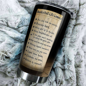 Camellia Persionalized 3D Basketball Life Lessons Stainless Steel Tumbler - Customized Double - Walled Insulation Travel Thermal Cup With Lid Gift For Basketball Player