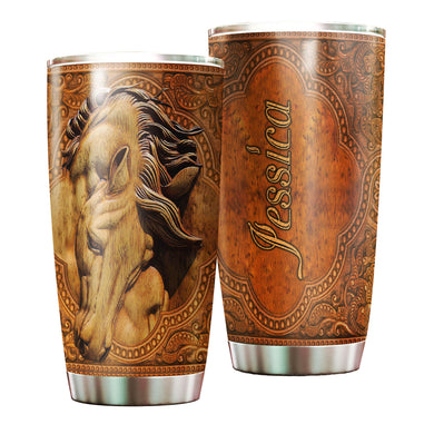 Camellia Personalized Wood Horse Stainless Steel Tumbler - Double-Walled Insulation Vacumm Flask - Gift For Horse Lovers, Cowgirls, Cowboys, Perfect Christmas, Thanksgiving Gift