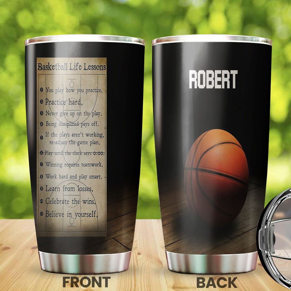 Camellia Persionalized 3D Basketball Life Lessons Stainless Steel Tumbler - Customized Double - Walled Insulation Travel Thermal Cup With Lid Gift For Basketball Player