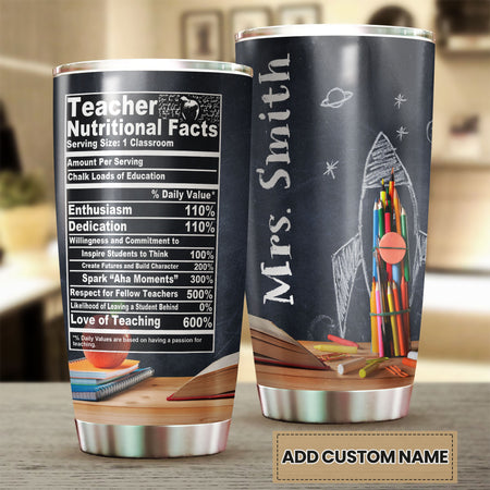 Camellia Persionalized 3D Colorful Pencil Teacher Nutritional Facts Stainless Steel Tumbler - Customized Double - Walled Insulation Travel Thermal Cup With Lid Gift For Teacher