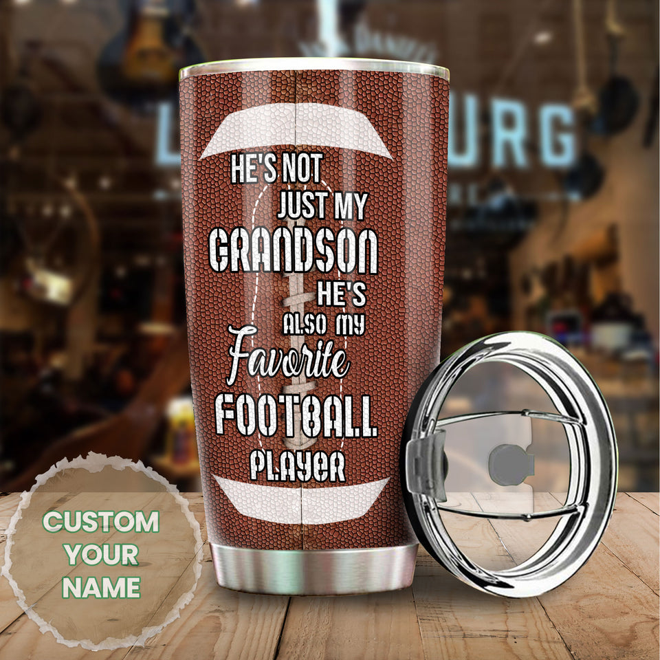 Camellia Personalized American Football To My Grandson Quotes Stainless Steel Tumbler - Double-Walled Insulation Vacumm Flask - For American Football Fans, Gift For Grandsons