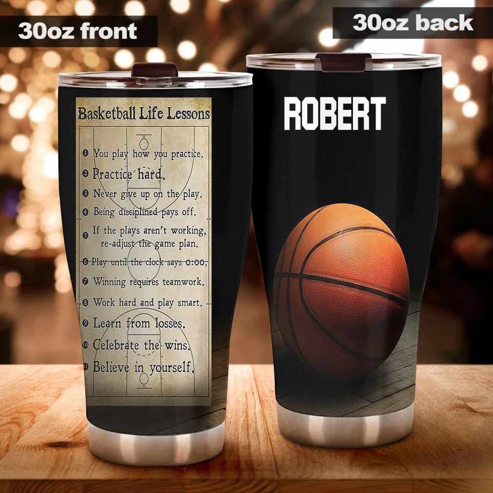 Camellia Persionalized 3D Basketball Life Lessons Stainless Steel Tumbler - Customized Double - Walled Insulation Travel Thermal Cup With Lid Gift For Basketball Player