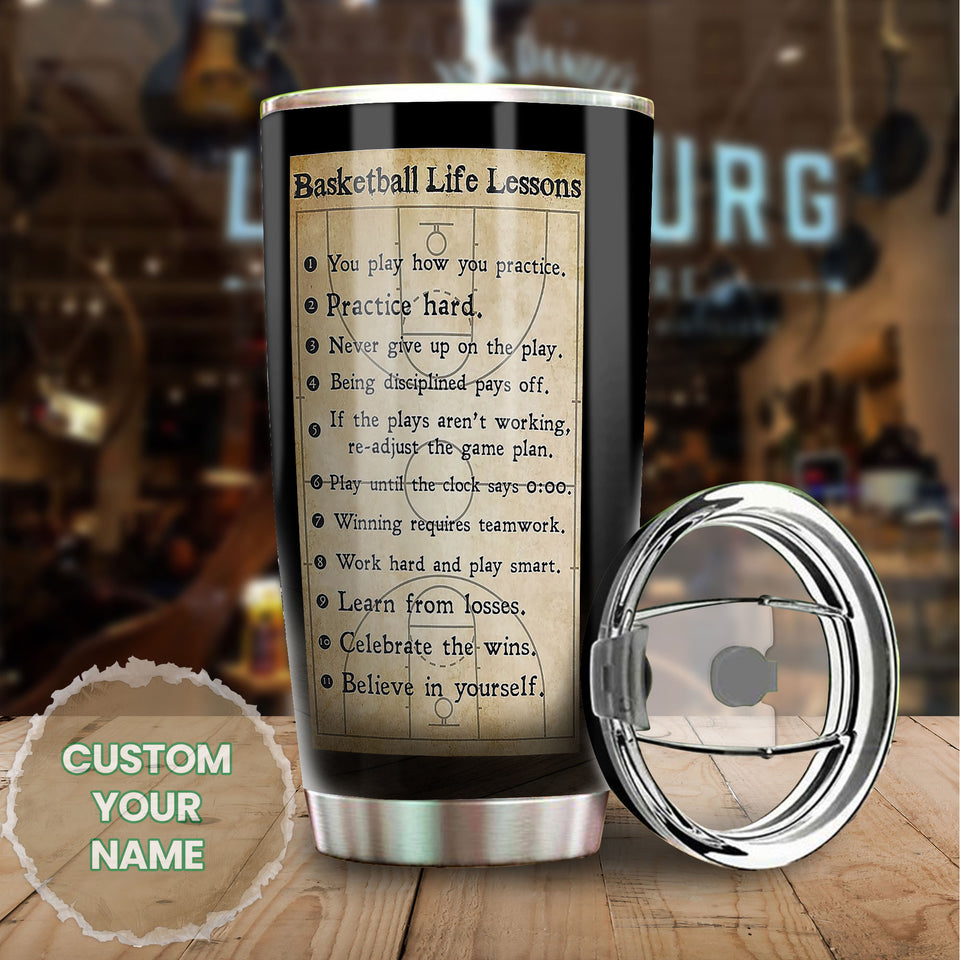 Camellia Persionalized 3D Basketball Life Lessons Stainless Steel Tumbler - Customized Double - Walled Insulation Travel Thermal Cup With Lid Gift For Basketball Player