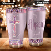 Camellia Personalized God Crystal Cross Stainless Steel Tumbler - Customized Double-Walled Insulation Travel Thermal Cup With Lid Gift For Christian