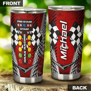 Camellia Personalized Drag Racing Stainless Steel Tumbler - Customized Double-Walled Insulation Travel Thermal Cup With Lid Gift For Racer