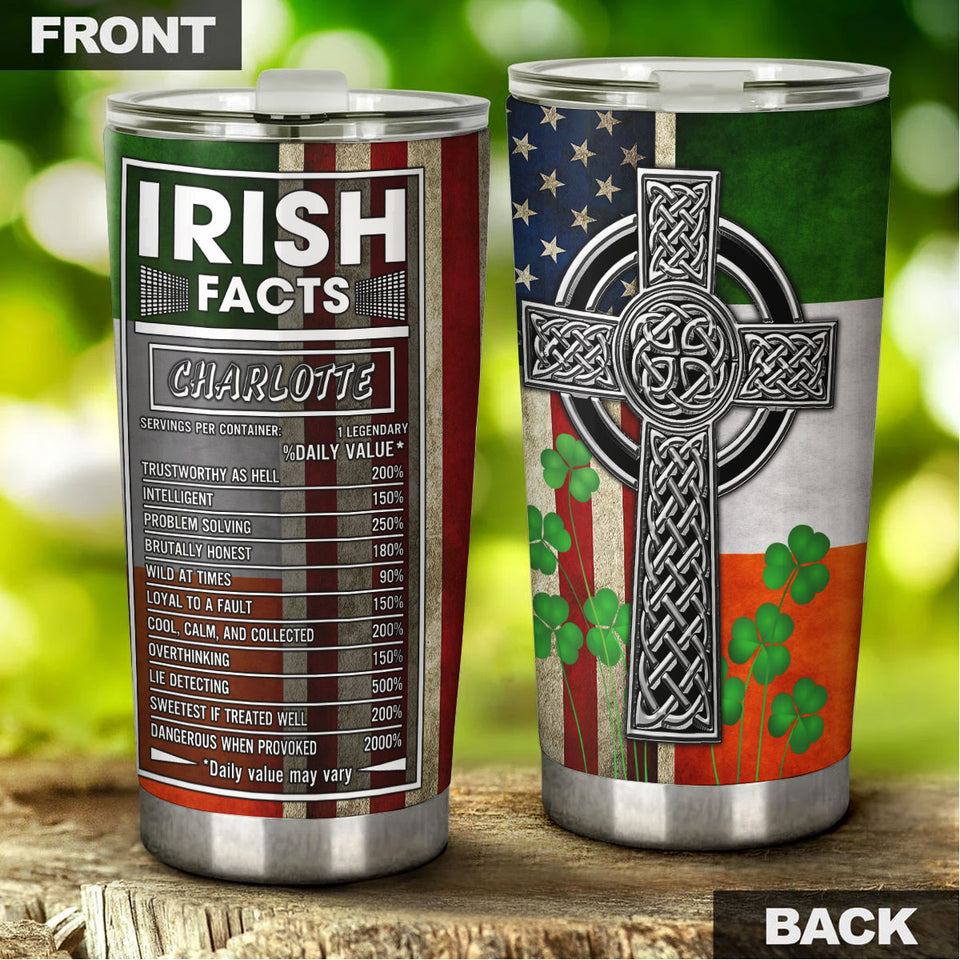 Camellia Persionalized Irish Fact Stainless Steel Tumbler - Customized Double - Walled Insulation Travel Thermal Cup With Lid
