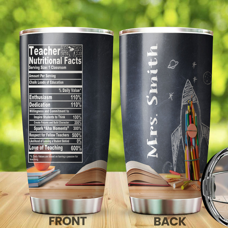 Camellia Persionalized 3D Colorful Pencil Teacher Nutritional Facts Stainless Steel Tumbler - Customized Double - Walled Insulation Travel Thermal Cup With Lid Gift For Teacher