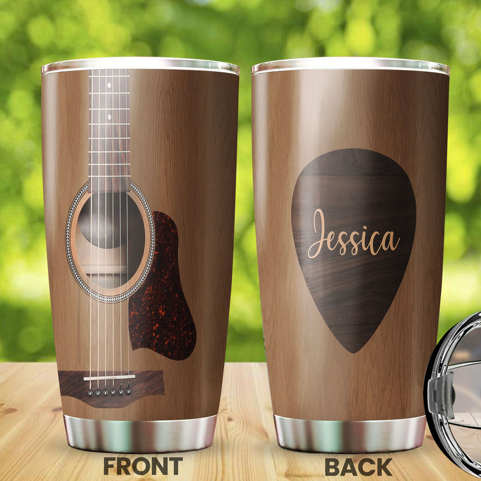 Camellia Personalized 3D Arcoustic Guitar Stainless Steel Tumbler - Customized Double-Walled Insulation Thermal Cup With Lid Gift For Guitarist Musician