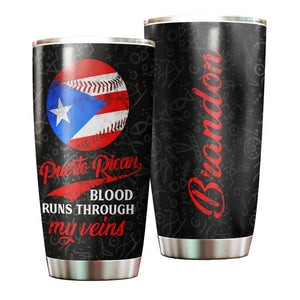Camellia Persionalized Basketball Puerto Rican Blood Through My Veins Stainless Steel Tumbler - Customized Double - Walled Insulation Travel Thermal Cup With Lid