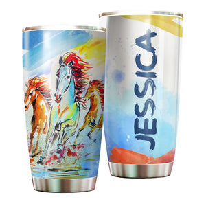 Camellia Personalized Horse Painting Art Stainless Steel Tumbler - Double-Walled Insulation Vacumm Flask - Gift For Horse Lovers, Cowgirls, Cowboys, Perfect Christmas, Thanksgiving Gift