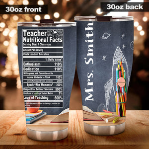 Camellia Persionalized 3D Colorful Pencil Teacher Nutritional Facts Stainless Steel Tumbler - Customized Double - Walled Insulation Travel Thermal Cup With Lid Gift For Teacher