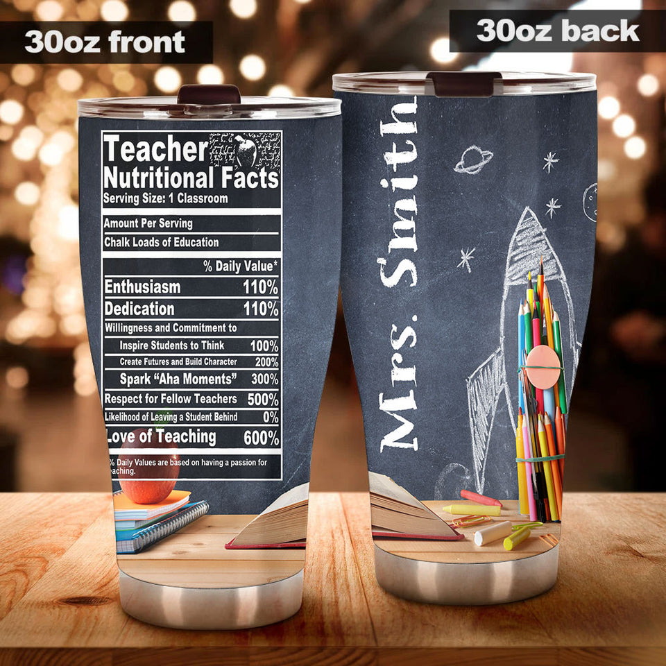 Camellia Persionalized 3D Colorful Pencil Teacher Nutritional Facts Stainless Steel Tumbler - Customized Double - Walled Insulation Travel Thermal Cup With Lid Gift For Teacher