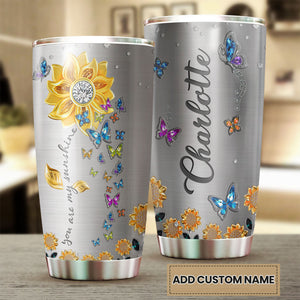 Camellia Personalized Butterfly You Are My Sunshine Stainless Steel Tumbler - Double-Walled Insulation Vacumm Flask - For Thanksgiving, Memorial Day, Christians, Christmas Gift
