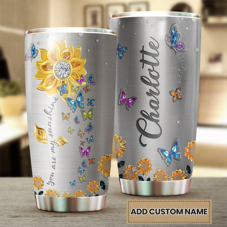 Camellia Personalized Butterfly You Are My Sunshine Stainless Steel Tumbler - Double-Walled Insulation Vacumm Flask - For Thanksgiving, Memorial Day, Christians, Christmas Gift