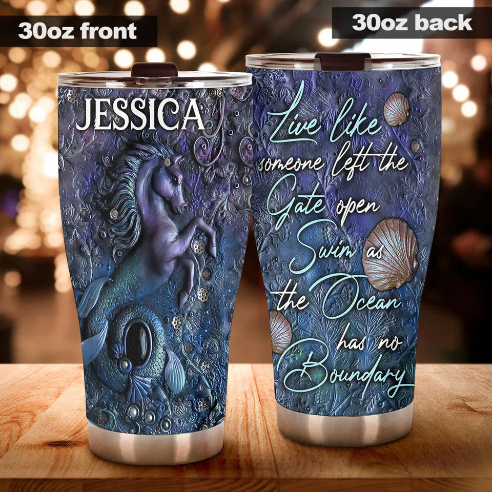 Camellia Personalized Horse Mermaid Freedom Stainless Steel Tumbler - Double-Walled Insulation Vacumm Flask - Gift For Horse Lovers, Cowgirls, Cowboys, Perfect Christmas, Thanksgiving Gift