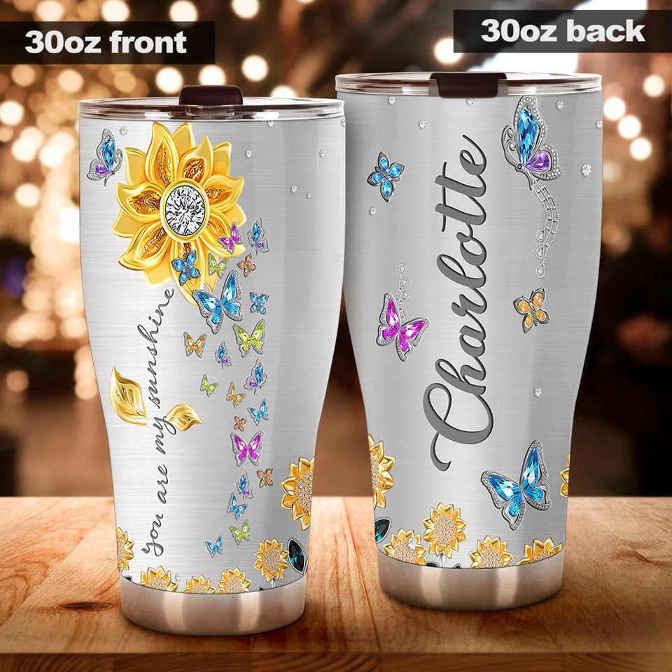 Camellia Personalized Butterfly You Are My Sunshine Stainless Steel Tumbler - Double-Walled Insulation Vacumm Flask - For Thanksgiving, Memorial Day, Christians, Christmas Gift