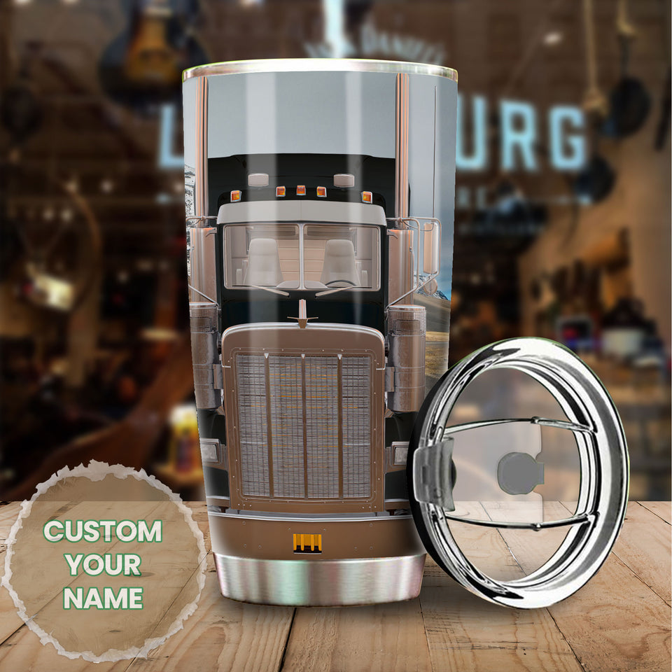 Camellia Personalized Black Truck Stainless Steel Tumbler - Double-Walled Insulation Vacumm Flask - Gift For Truck Drivers