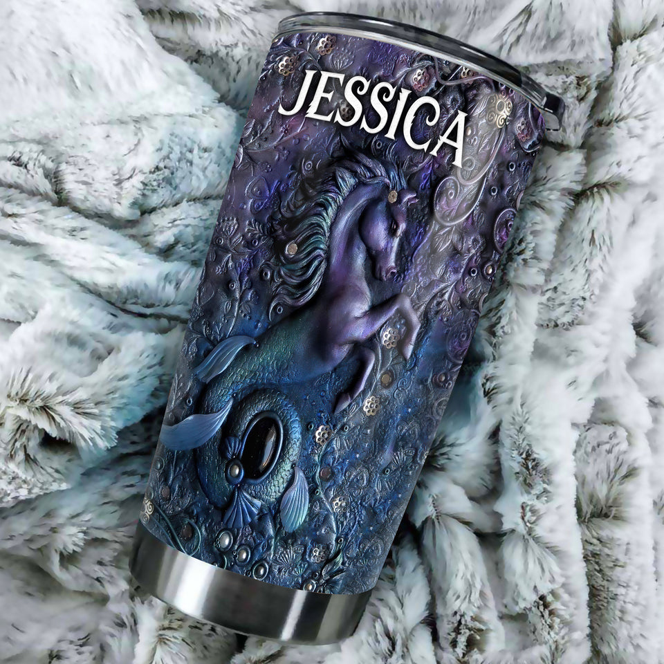 Camellia Personalized Horse Mermaid Freedom Stainless Steel Tumbler - Double-Walled Insulation Vacumm Flask - Gift For Horse Lovers, Cowgirls, Cowboys, Perfect Christmas, Thanksgiving Gift