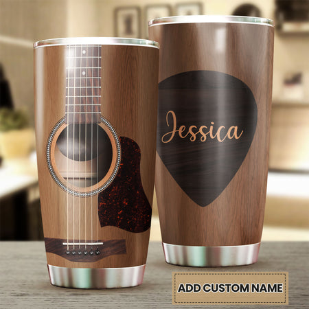 Camellia Personalized 3D Arcoustic Guitar Stainless Steel Tumbler - Customized Double-Walled Insulation Thermal Cup With Lid Gift For Guitarist Musician