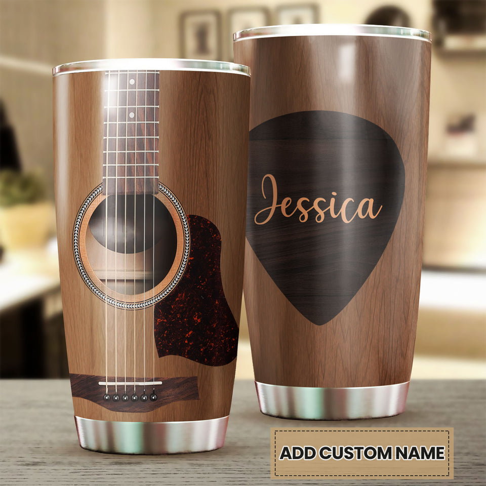 Camellia Personalized 3D Arcoustic Guitar Stainless Steel Tumbler - Customized Double-Walled Insulation Thermal Cup With Lid Gift For Guitarist Musician