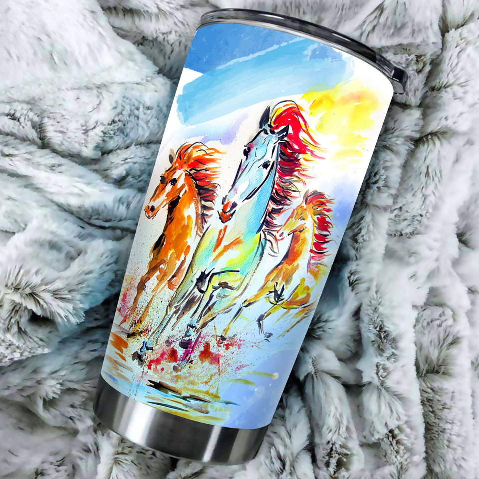 Camellia Personalized Horse Painting Art Stainless Steel Tumbler - Double-Walled Insulation Vacumm Flask - Gift For Horse Lovers, Cowgirls, Cowboys, Perfect Christmas, Thanksgiving Gift