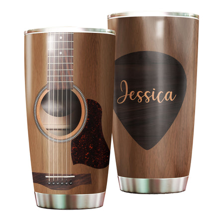 Camellia Personalized 3D Arcoustic Guitar Stainless Steel Tumbler - Customized Double-Walled Insulation Thermal Cup With Lid Gift For Guitarist Musician