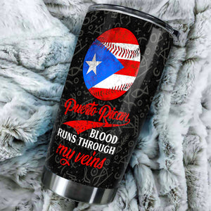 Camellia Persionalized Basketball Puerto Rican Blood Through My Veins Stainless Steel Tumbler - Customized Double - Walled Insulation Travel Thermal Cup With Lid