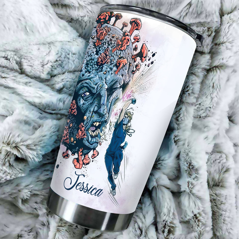 Camellia Personalized Doctor Hair Up Scrups On Time To Fight Against The Virus Stainless Steel Tumbler - Customized Double-Walled Insulation Travel Thermal Cup With Lid