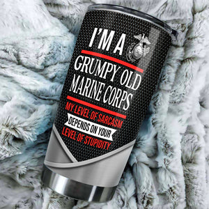 Camellia Personalized 3D Im A Grumpy Old Marine Corps Stainless Steel Tumbler - Customized Double-Walled Insulation Travel Thermal Cup With Lid