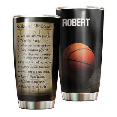 Camellia Persionalized 3D Basketball Life Lessons Stainless Steel Tumbler - Customized Double - Walled Insulation Travel Thermal Cup With Lid Gift For Basketball Player