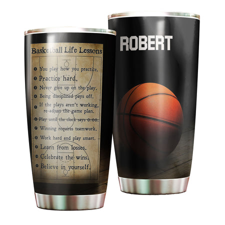 Camellia Persionalized 3D Basketball Life Lessons Stainless Steel Tumbler - Customized Double - Walled Insulation Travel Thermal Cup With Lid Gift For Basketball Player