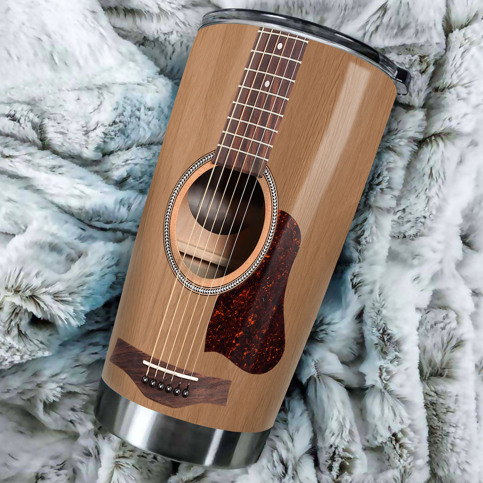 Camellia Personalized 3D Arcoustic Guitar Stainless Steel Tumbler - Customized Double-Walled Insulation Thermal Cup With Lid Gift For Guitarist Musician