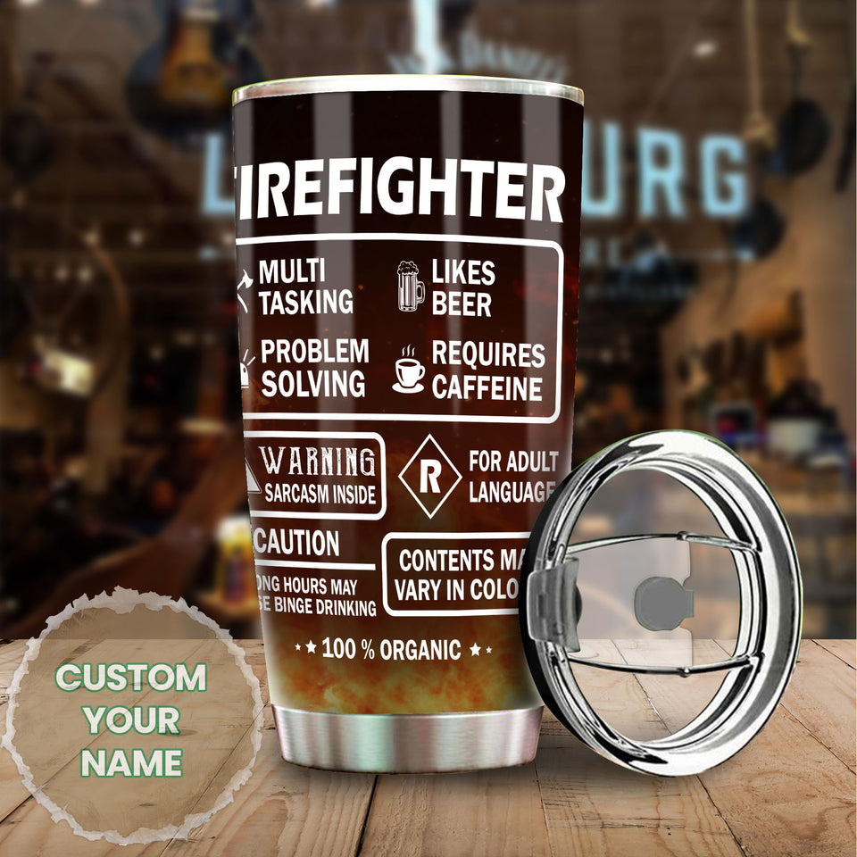 Camellia Personalized Firefighter Label Stainless Steel Tumbler-Double-Walled Insulation Gift For Firefighter Fireman