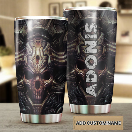 Camellia Personalized Creepy Skull Stainless Steel Tumbler - Customized Double-Walled Insulation Travel Thermal Cup With Lid