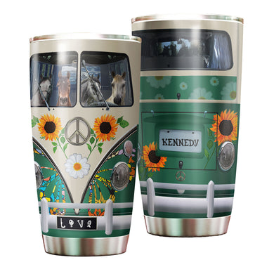 Camellia Personalized Horse Hippie Van Stainless Steel Tumbler - Double-Walled Insulation Vacumm Flask - Gift For Horse Lovers, Cowgirls, Cowboys, Perfect Christmas, Thanksgiving Gift