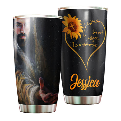 Camellia Personalized Jesus It's Not Religion It's A Relationship Stainless Steel Tumbler- Sweat-Prood Travel Cup With Lid