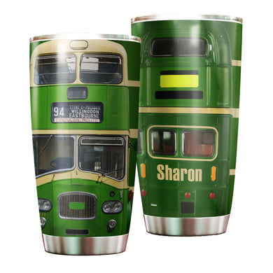 Camellia Personalized 3D Green Bus Stainless Steel Tumbler - Customized Double-Walled Insulation Travel Thermal Cup With Lid