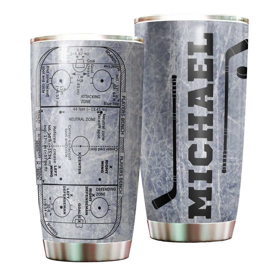 Camellia Personalized Ice Hockey Stainless Steel Tumbler-Double-Walled Insulation Cup With Lid Gift For Hockey Player