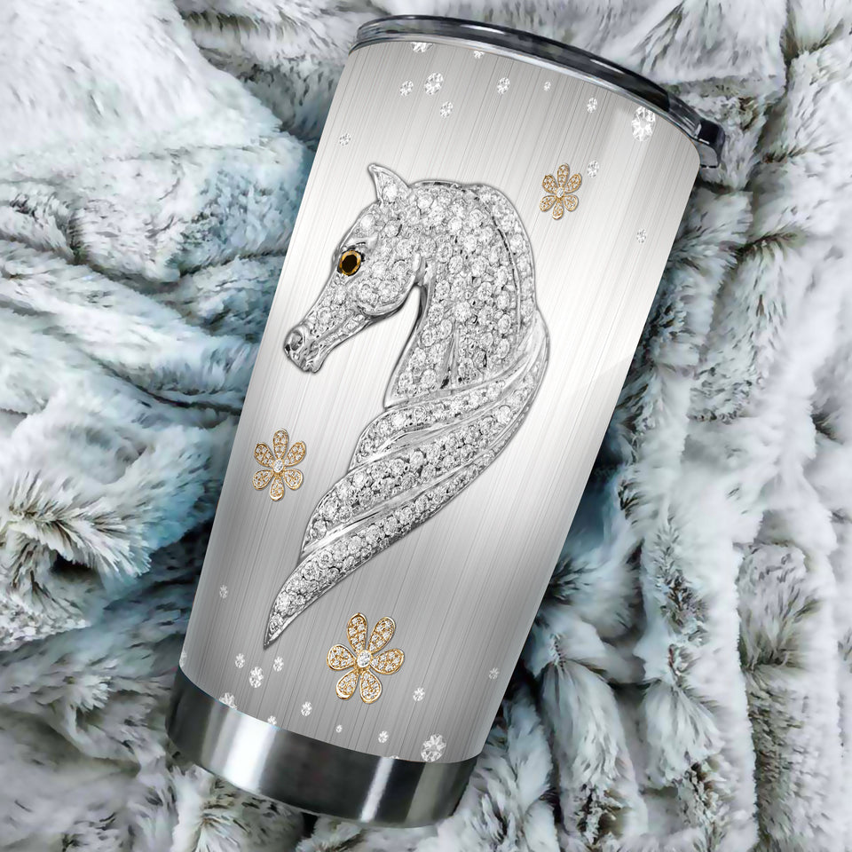 Camellia Personalized Horse Jewelry Style Stainless Steel Tumbler - Double-Walled Insulation Vacumm Flask - Gift For Horse Lovers, Cowgirls, Cowboys, Perfect Christmas, Thanksgiving Gift 02