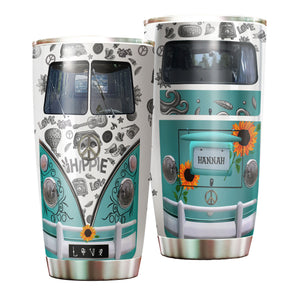 Camellia Personalized Hippie Pattern Van Stainless Steel Tumbler-Sweat-Proof Double Wall Travel Cup With Lid