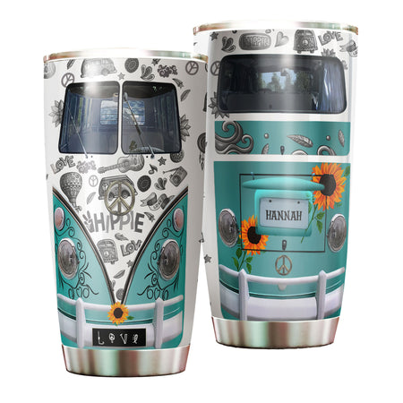 Camellia Personalized Hippie Pattern Van Stainless Steel Tumbler-Sweat-Proof Double Wall Travel Cup With Lid