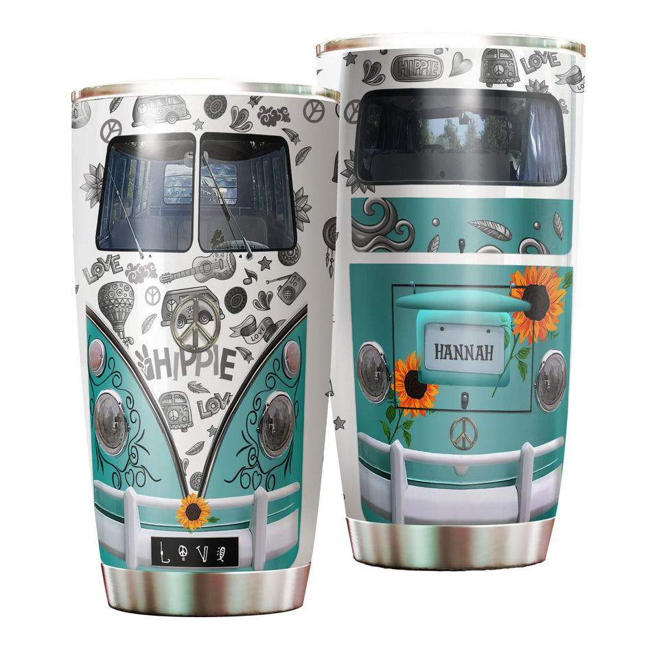 Camellia Personalized Hippie Pattern Van Stainless Steel Tumbler-Sweat-Proof Double Wall Travel Cup With Lid