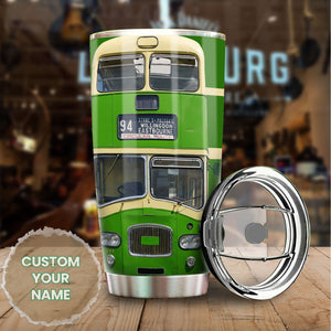 Camellia Personalized 3D Green Bus Stainless Steel Tumbler - Customized Double-Walled Insulation Travel Thermal Cup With Lid