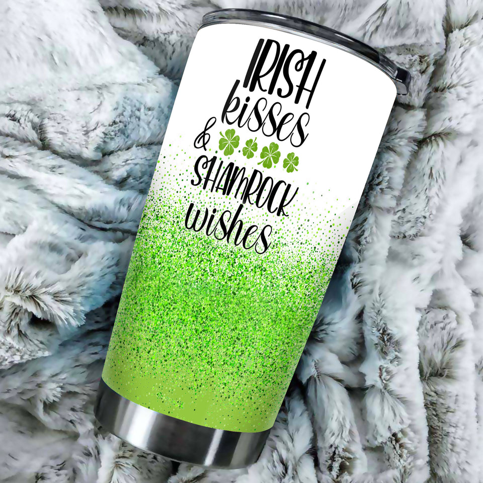 Camellia Persionalized Irish Kisses Shamrock Wishes Stainless Steel Tumbler - Customized Double - Walled Insulation Travel Thermal Cup With Lid