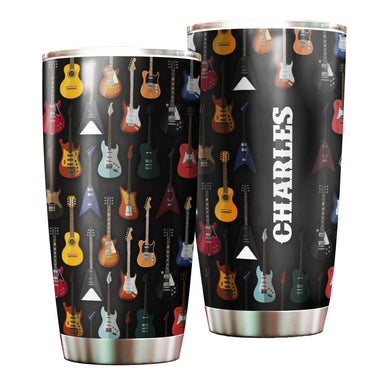 Camellia Personalized 3D Colorful Guitar Collection Stainless Steel Tumbler - Customized Double-Walled Insulation Travel Thermal Cup With Lid Gift For Guitarist
